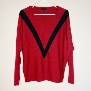 Premise Red Black Long Sleeve Knit V-neck Sweater Size Medium